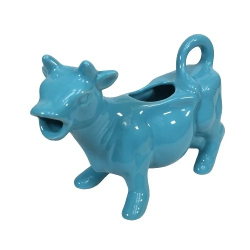 Porcelain Blue Cow Creamer Pitcher Farmhouse Country Cottage Vtg Made in France